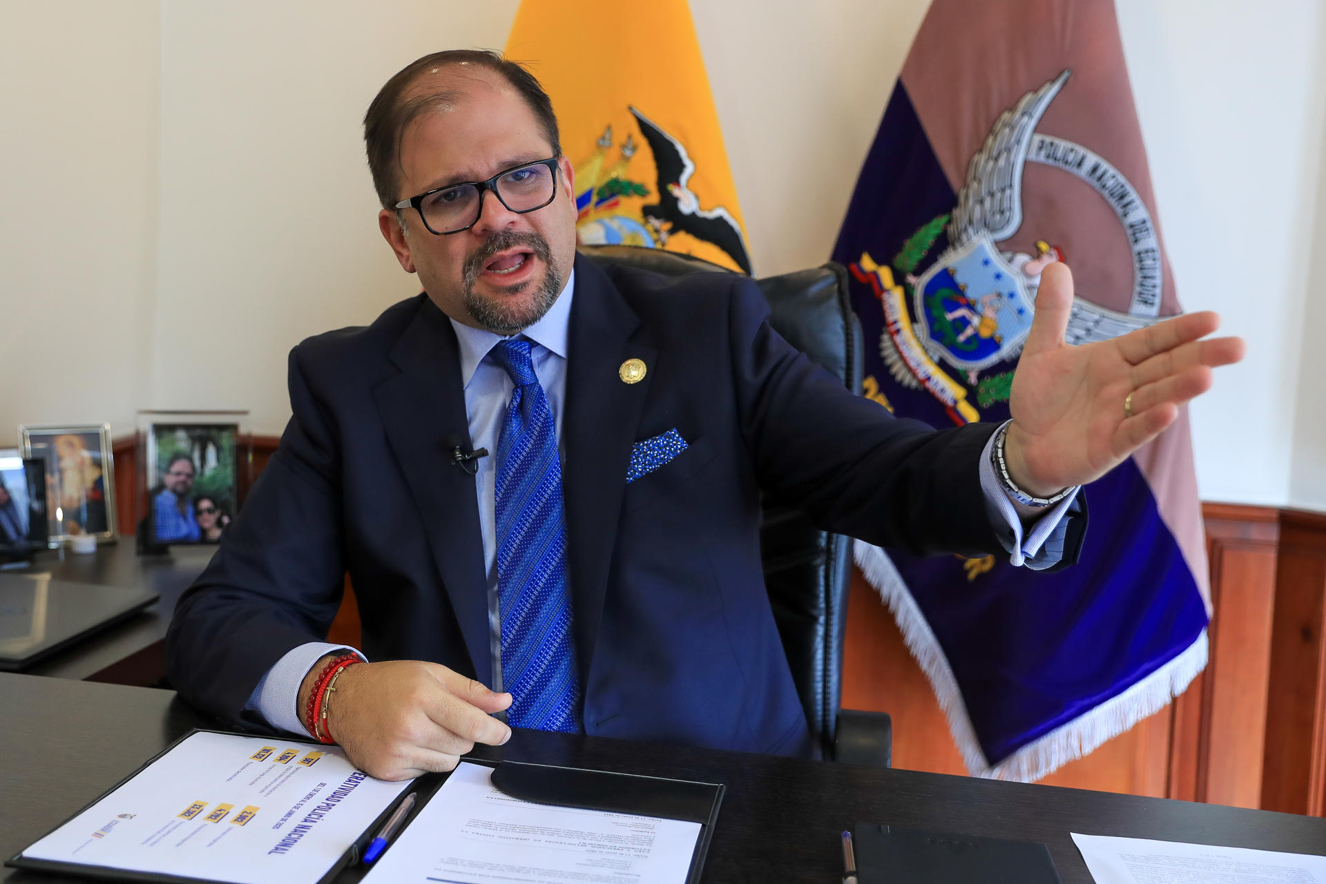 El ministro del Interior de Ecuador, John Reimberg, durante una entrevista con EFE, este miércoles, 18 de junio, en Quito (Ecuador). EFE/José Jácome