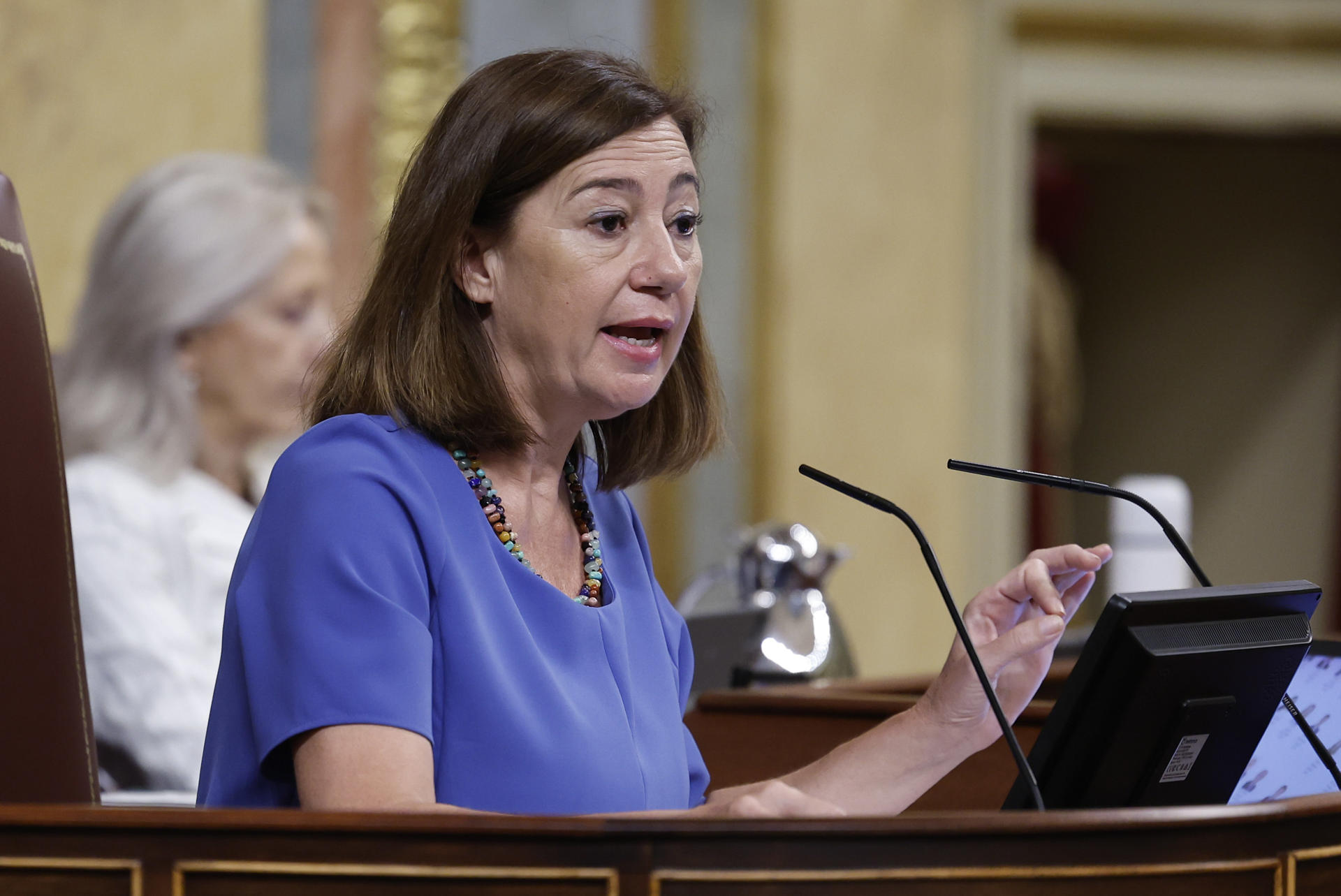 La presidenta de la Cámara Baja, Francina Armengol durante la sesión de control al Gobierno en el Congreso de los Diputados, este miércoles. EFE/Chema Moya