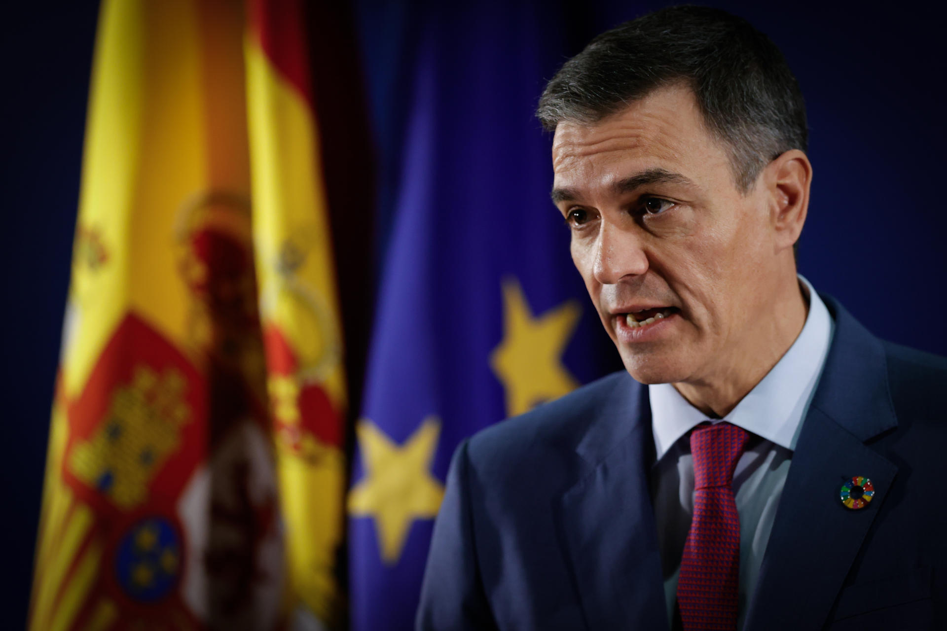 AME9159. RÍO DE JANEIRO (BRASIL), 19/11/2024.- El jefe del Gobierno español, Pedro Sánchez, habla durante una rueda de prensa este martes, luego de participar en la cumbre del G20 en Río de Janeiro (Brasil). EFE/ André Coelho