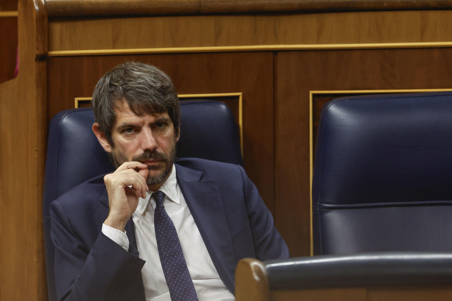 El ministro de Cultura y portavoz de Sumar, Ernest Urtasun, ayer en el Congreso. EFE/ Javier Lizón