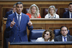 El presidente del Gobierno, Pedro Sánchez, interviene en la sesión de control al Ejecutivo que se celebra este miércoles en el Congreso. EFE/ Mariscal