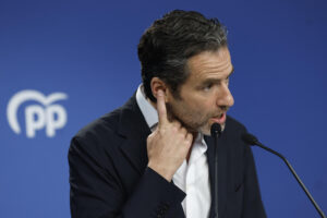 El portavoz del PP, Borja Sémper, durante una rueda de prensa celebrada en la sede del partido este lunes, en Madrid. EFE/ Chema Moya