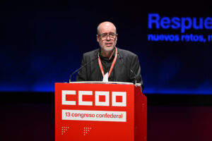 El secretario general de CCOO, Unai Sordo interviene en el 13º Congreso Confederal de CCOO, este jueves en Madrid. EFE/Fernando Villar