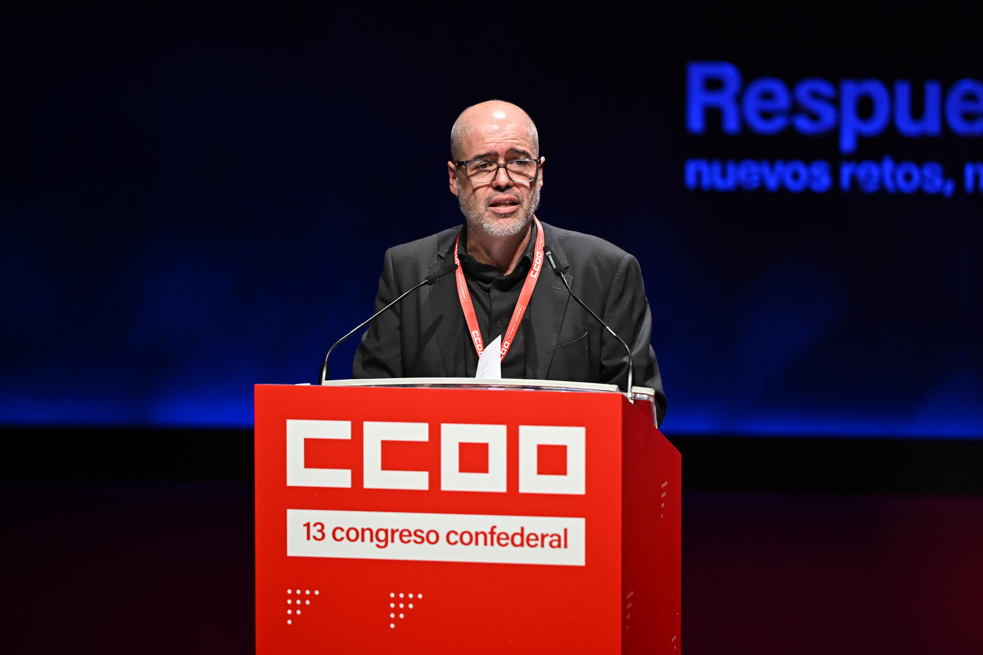 El secretario general de CCOO, Unai Sordo interviene en el 13º Congreso Confederal de CCOO, este jueves en Madrid. EFE/Fernando Villar