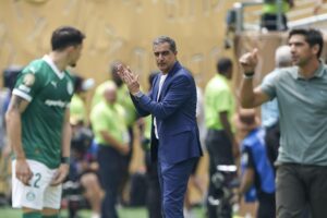 El entrenador del Botafogo, Renato Paiva (c), gesticula durante el partido de la Copa Mundial de Clubes de la FIFA 2025 entre Palmeiras y Botafogo en Filadelfia, Pensilvania (EE.UU.). EFE/WILL OLIVER