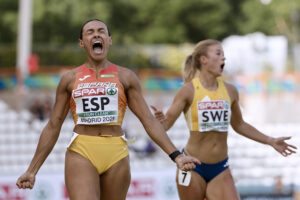 La española Jael Bestué durante la prueba de 200m del campeonato de Europa por equipos que se disputó en el estadio de Vallehermoso, en Madrid. EFE/Sergio Pérez