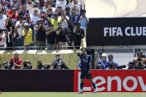 Vitinha, tras su gol al Atlético de Madrid en la primera fase del Mundial de Clubes. EFE/EPA/CAROLINE BREHMAN