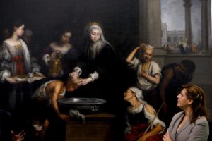 La obra de Bartolomé Esteban Murillo "Santa Isabel de Hungría curando a los tiñosos", lienzo procedente de la Iglesia de San Jorge del Hospital de la Santa Caridad de Sevilla. EFE/Eduardo Abad