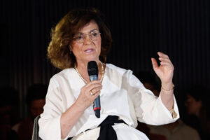 La presidenta del Consejo de Estado, Carmen Calvo, interviene en la inauguración del VI Gran Foro Anual Taleñt, este jueves en Madrid. EFE/ J.P.Gandul