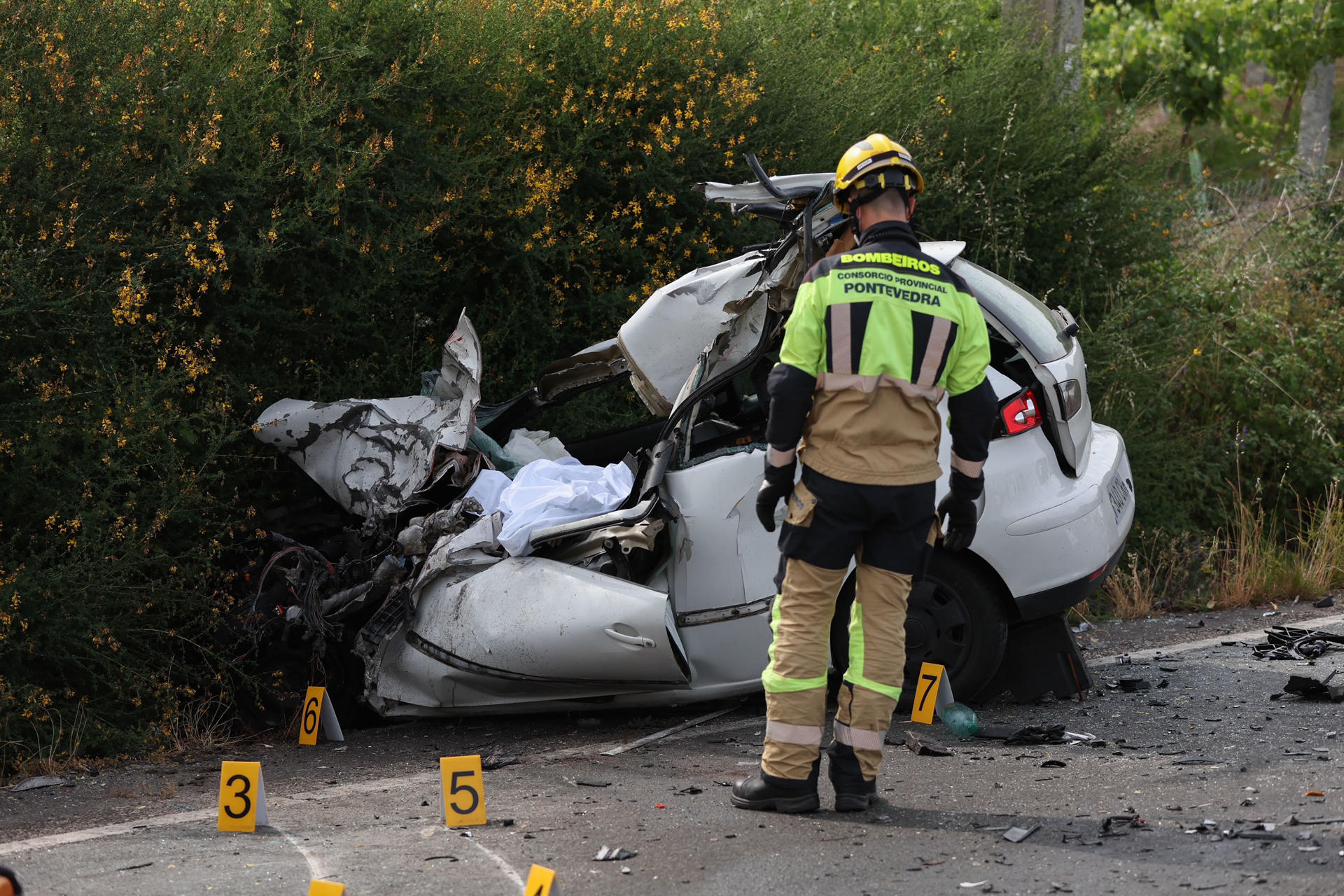 Accidente de tráfico el pasado día 4 en Salvaterra do Miño (Pontevedra). -EFE/Sxenick