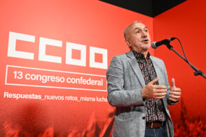 El secretario general de UGT, Pepe Álvarez, interviene en la apertura del XIII Congreso Confederal de CCOO este jueves en Madrid. EFE/ Fernando Villar