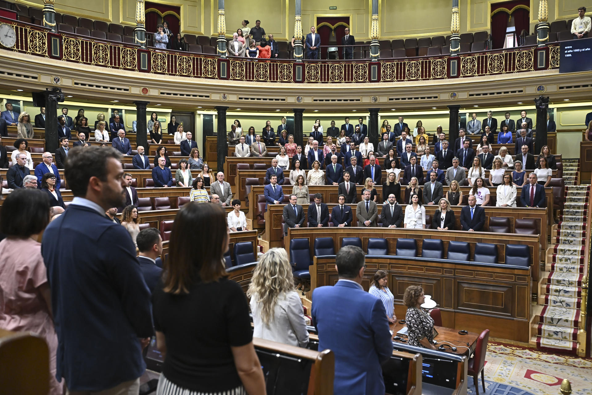 MADRID, 17/06/2025.- Los diputados guardan un minuto de silencio antes de la sesión plenaria del Congreso de los Diputados celebrada este martes en Madrid. EFE/Fernando Villar