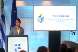 Csukasi recalcó que el acuerdo Unión Europea-Mercosur, cuya firma estima que será a fin de año, "está cerrado" y aseguró que ahora hay que "arremangarse" y empezar a prepararse internamente para aprovechar sus beneficios cuando entre en vigor. EFE/ Diego Lafache