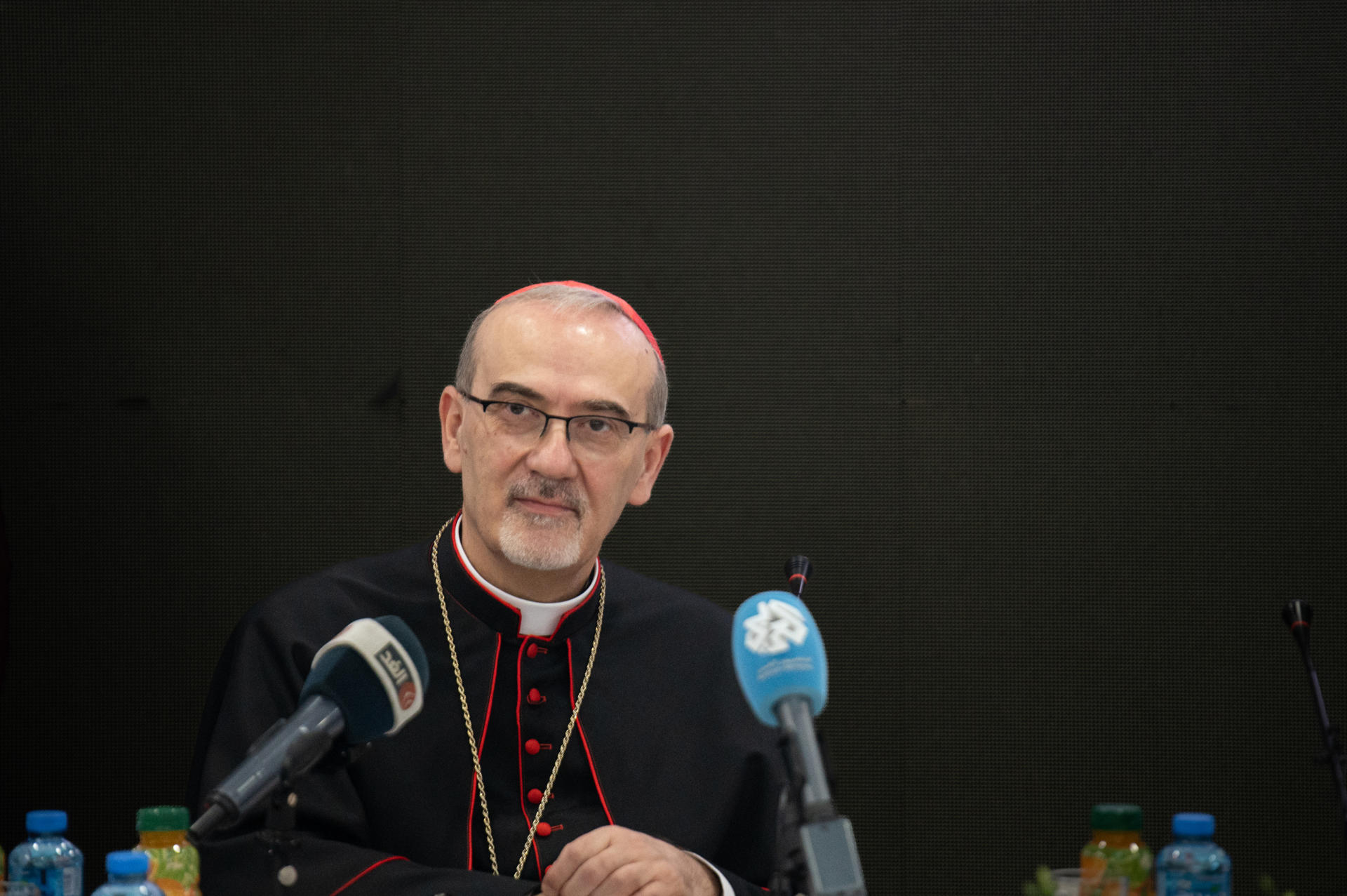 El Consejo de Patriarcas de las Iglesias de Jerusalén, compuesto por los líderes de las distintas ramas del cristianismo en la Tierra Santa, entre ellos Pierbattista Pizzaballa (patriarca latino de Jerusalén), pidieron a la comunidad internacional, particularmente a la cristiana, que actúe contra la violencia de los colonos israelíes contra la ciudad cisjordana de Taybeh, la última totalmente cristiana en territorio palestino. EFE/ Magda Gibelli