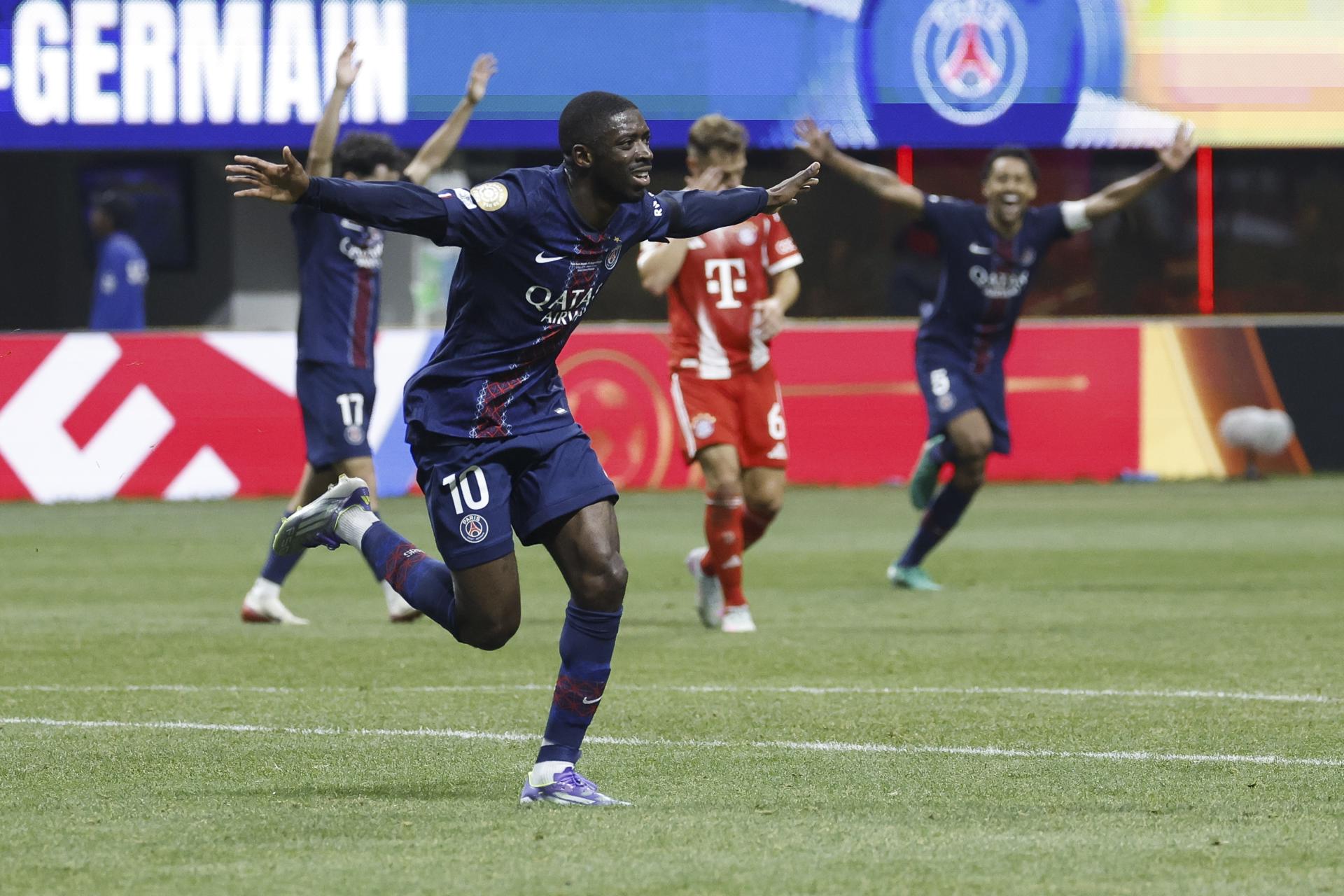 Ousmane Dembele del PSG celebra luego de anotar el 2-0 ante Bayern Múnich en los cuartos de final del Mundial de Clubes. EFE/ERIK S. LESSER