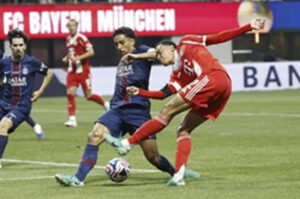 Jamal Musiala, en el partido del pasado sábado ante el PSG. EFE/EPA/ERIK S. LESSER
