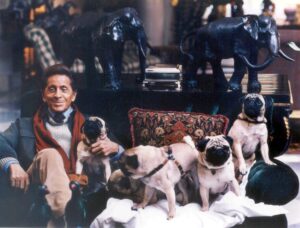 Fotografía de archivo sin fecha del diseñador italiano Valentino Garavani jugando con sus perros en su taller del centro de Roma, Italia. EFE/ARCHIVO/STF