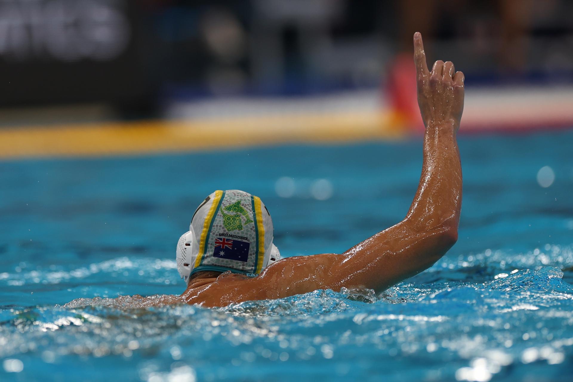 El australiano Bustos Sánchez durante el partido de waterpolo masculino entre Australia y España en el Campeonato Mundial de Natación Singapur 2025. EFE/EPA/FAZRY ISMAIL