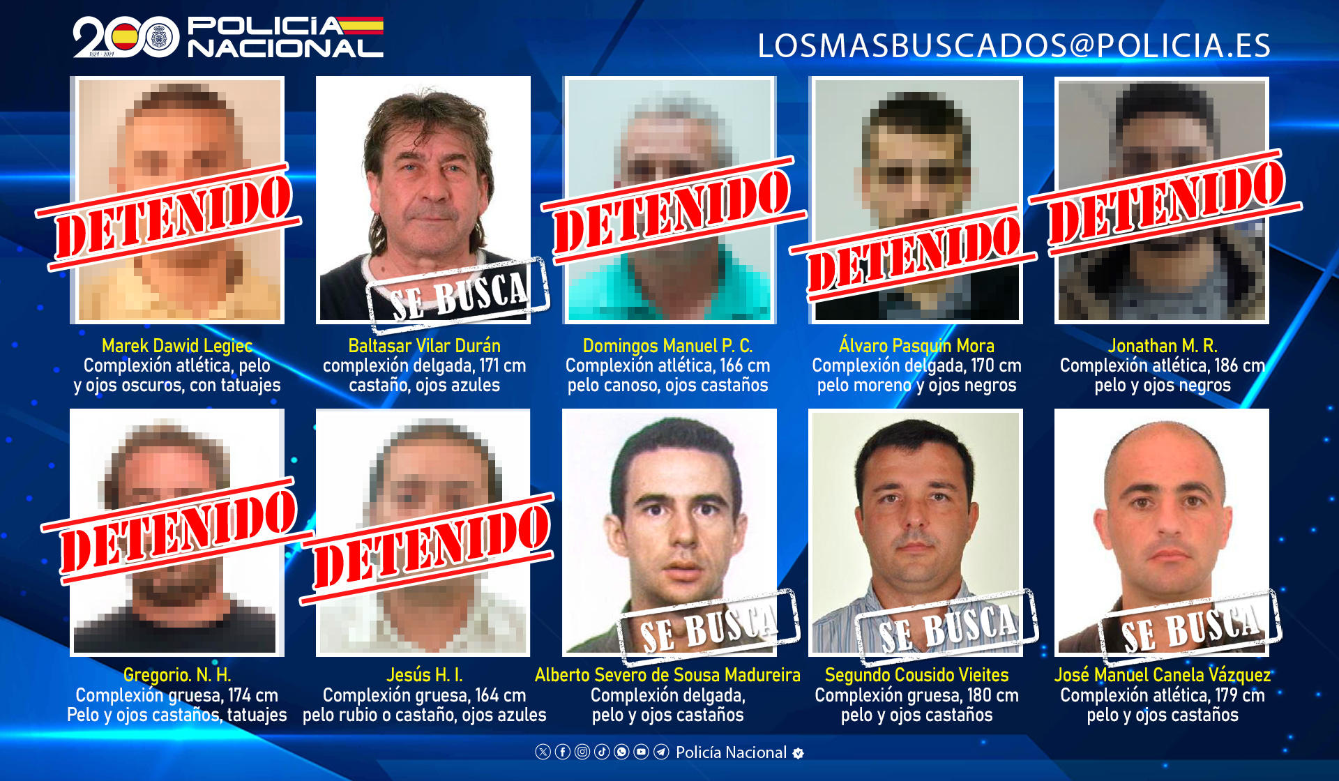 Policía Nacional ha detenido en Madrid a Álvaro Pasquín Mora, conocido como el fugitivo de los tatuajes, buscado por un delito de abuso sexual cometido en la capital en 2017 que prescribía en diez días, por lo que permanecía escondido en un cobertizo desde hace cinco años. Según informa la Dirección General de la Policía Nacional, la colaboración ciudadana ha sido fundamental para su arresto porque tras agotar las vías de la investigación, los agentes de la sección de Fugitivos decidieron incluirlo en la lista de los diez más buscados para obtener alguna pista. EFE/Policía Nacional *****SOLO USO EDITORIAL/SOLO DISPONIBLE PARA ILUSTRAR LA NOTICIA QUE ACOMPAÑA (CRÉDITO OBLIGATORIO) *****