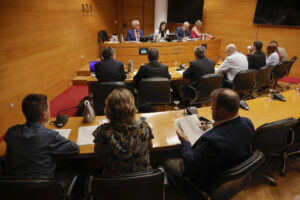 La comisión de investigación de Les Corts Valencianes sobre la dana del 29 de octubre en la sesión de este martes. EFE/Manuel Bruque