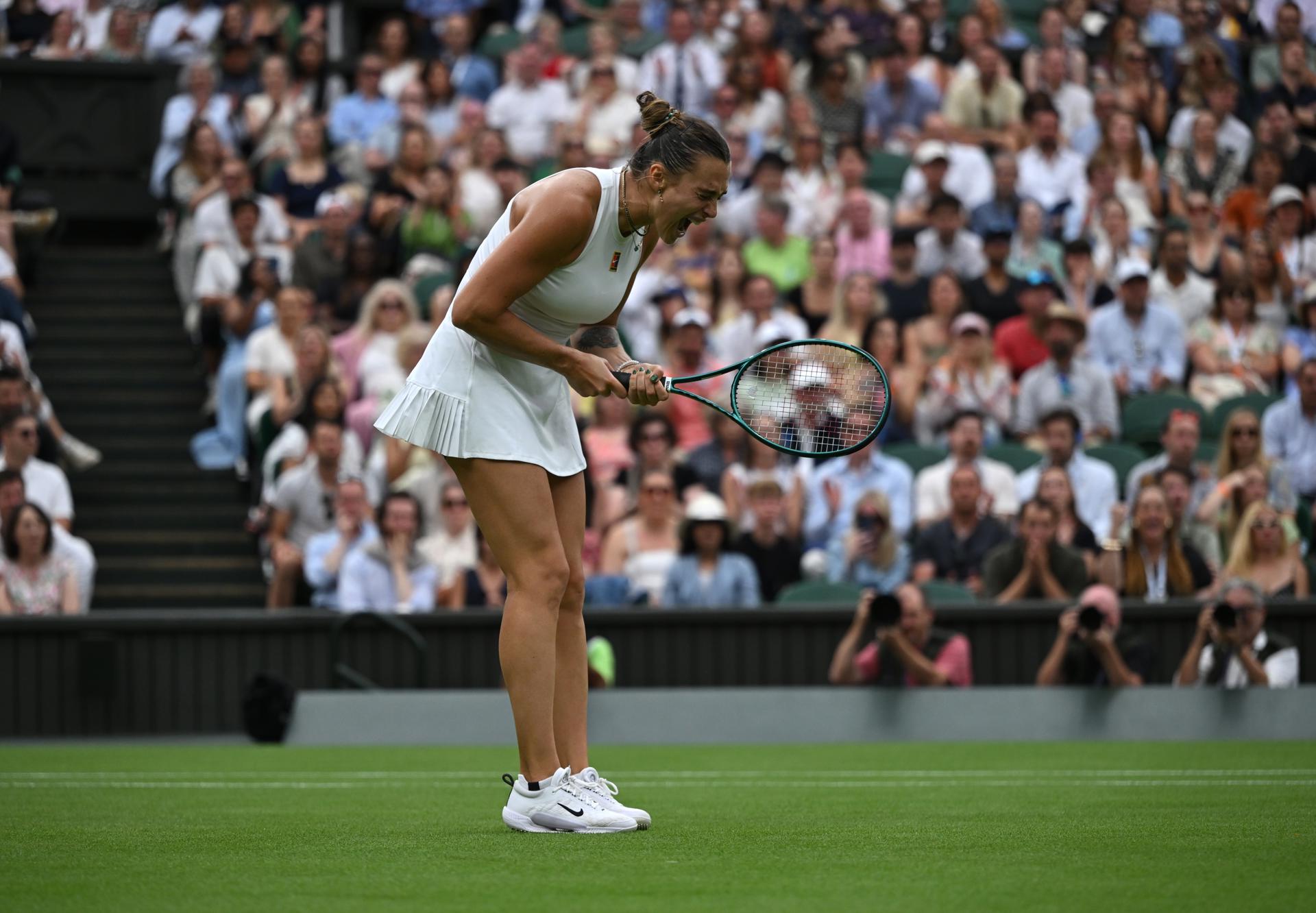 La bielorrusa Aryna Sabalenka, cuartofinalista de Wimbledon, aseguró que siempre ha sido su sueño ganar este torneo. EFE/EPA/DANIEL HAMBURY EDITORIAL USE ONLY