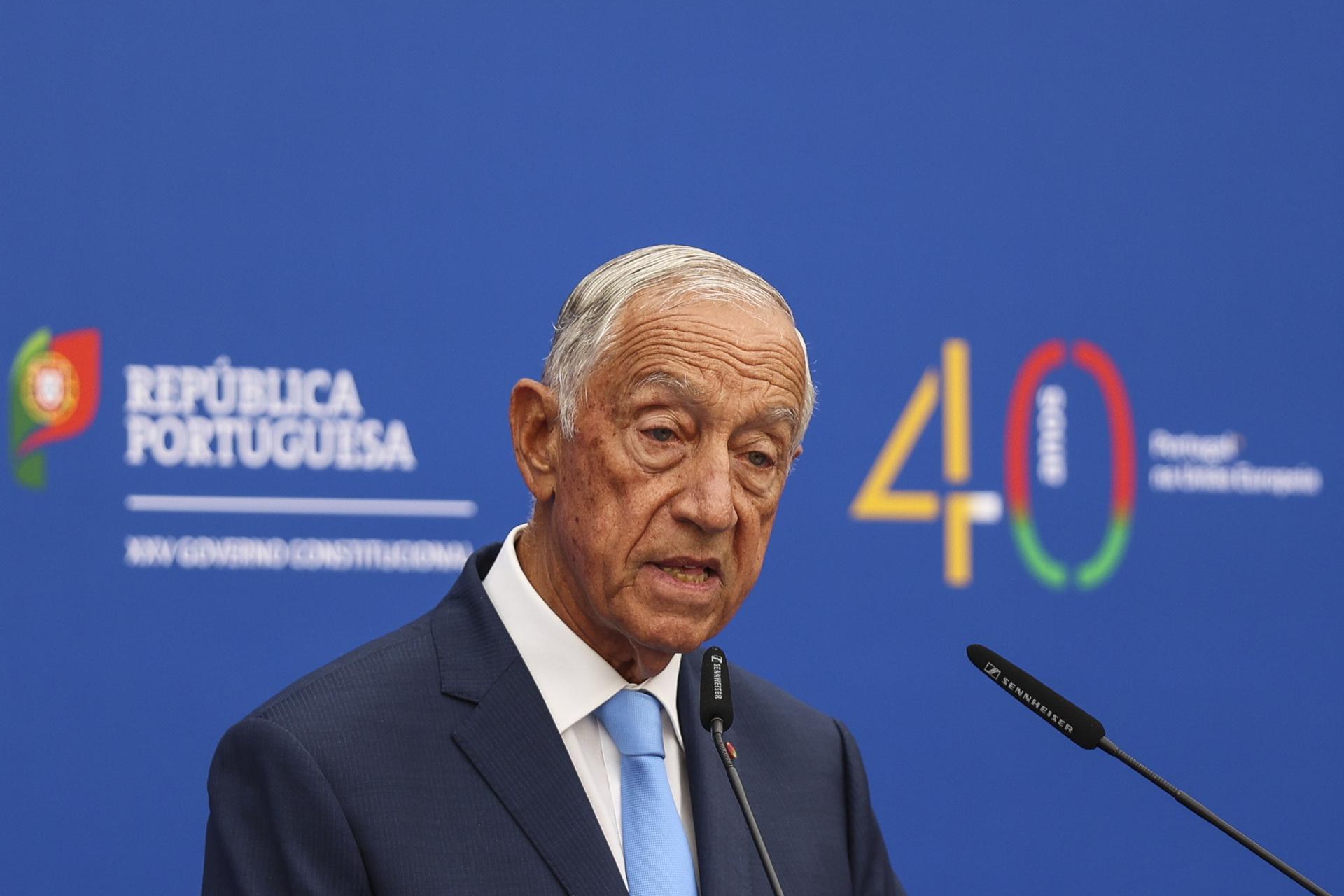 El presidente de Portugal, Marcelo Rebelo de Sousa, durante la ceremonia de 40 años de la firma del tratado de adhesión a la Comunidad Europea. (Lisboa) EFE/EPA/TIAGO PETINGA/Archivo