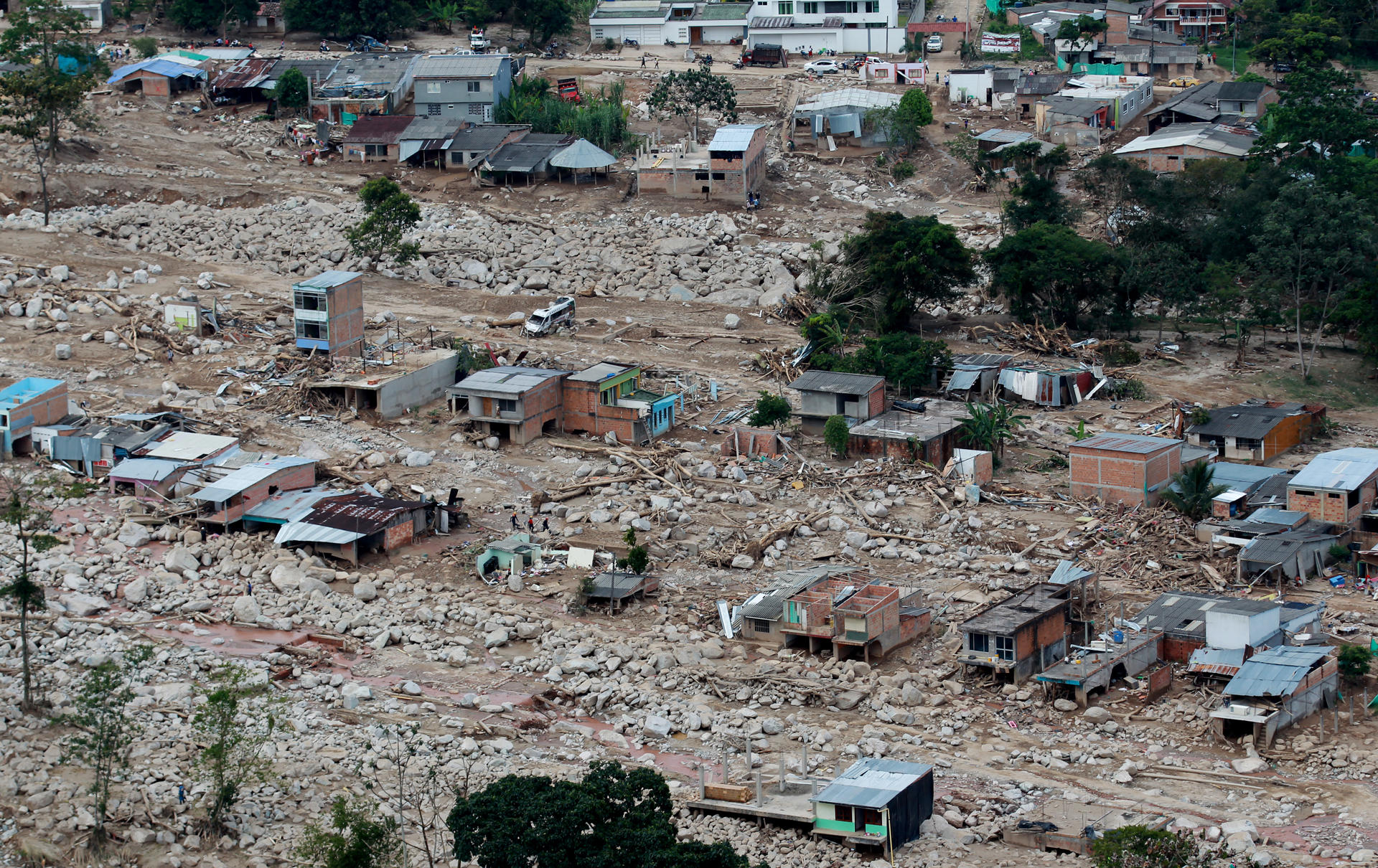 Fotografía del 4 de abril de 2017 que muestra una vista aérea de un barrio afectado en Mocoa por la avalancha. EFE/LEONARDO MUÑOZ