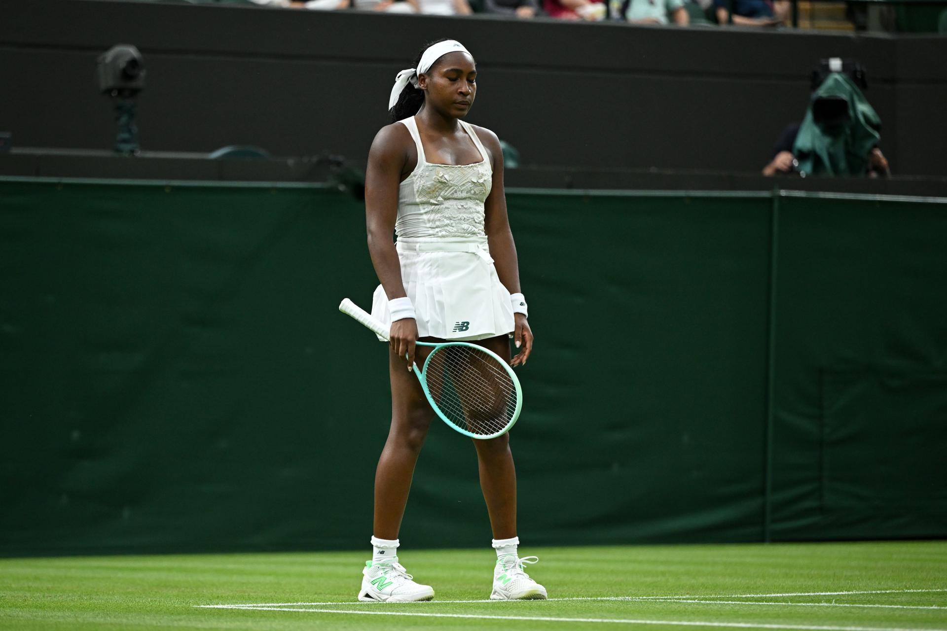 Lla estadounidense Coco Gauff, segunda cabeza de serie del torneo,en su debut en Wimbledon. EFE/EPA/DANIEL HAMBURY
