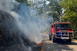 Labores de extinción del incendio que afecta a los alrededores de la localidad portuguesa de Arouca. este miércoles. EFE/ Carlos Garcia