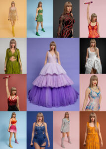 Fotografía cedida por el museo Madame Tussauds de trece figuras de cera de la cantante Taylor Swift, creadas en conmemoración de los momentos icónicos de su gira mundial Eras Tour. EFE/ Museo De Cera Madame Tussaud