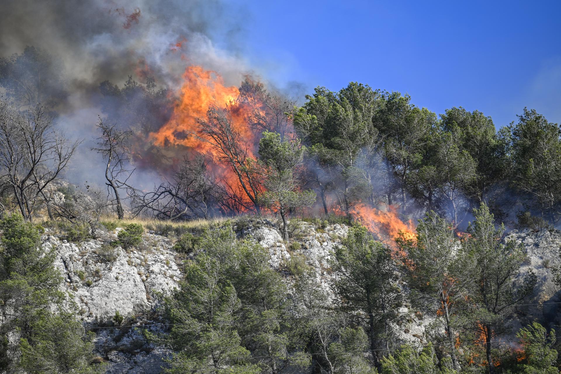 Un incendio forestal se propaga rápidamente debido a los fuertes vientos cerca de la ciudad de Marsella, Francia, el 8 de julio de 2025. EFE/EPA/PHILIPPE MAGONI