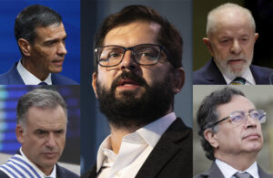 Combo de fotografías de archivo del presidente del Gobierno español, Pedro Sánchez (i-arriba), el presidente de Chile, Gabriel Boric (c), el presidente de Brasil, Luiz Inácio Lula da Silva (d-arriba), el presidente de Uruguay, Yamandú Orsi (i-abajo) y el presidente de Colombia, Gustavo Petro (d-abajo). EFE/ARCHIVO