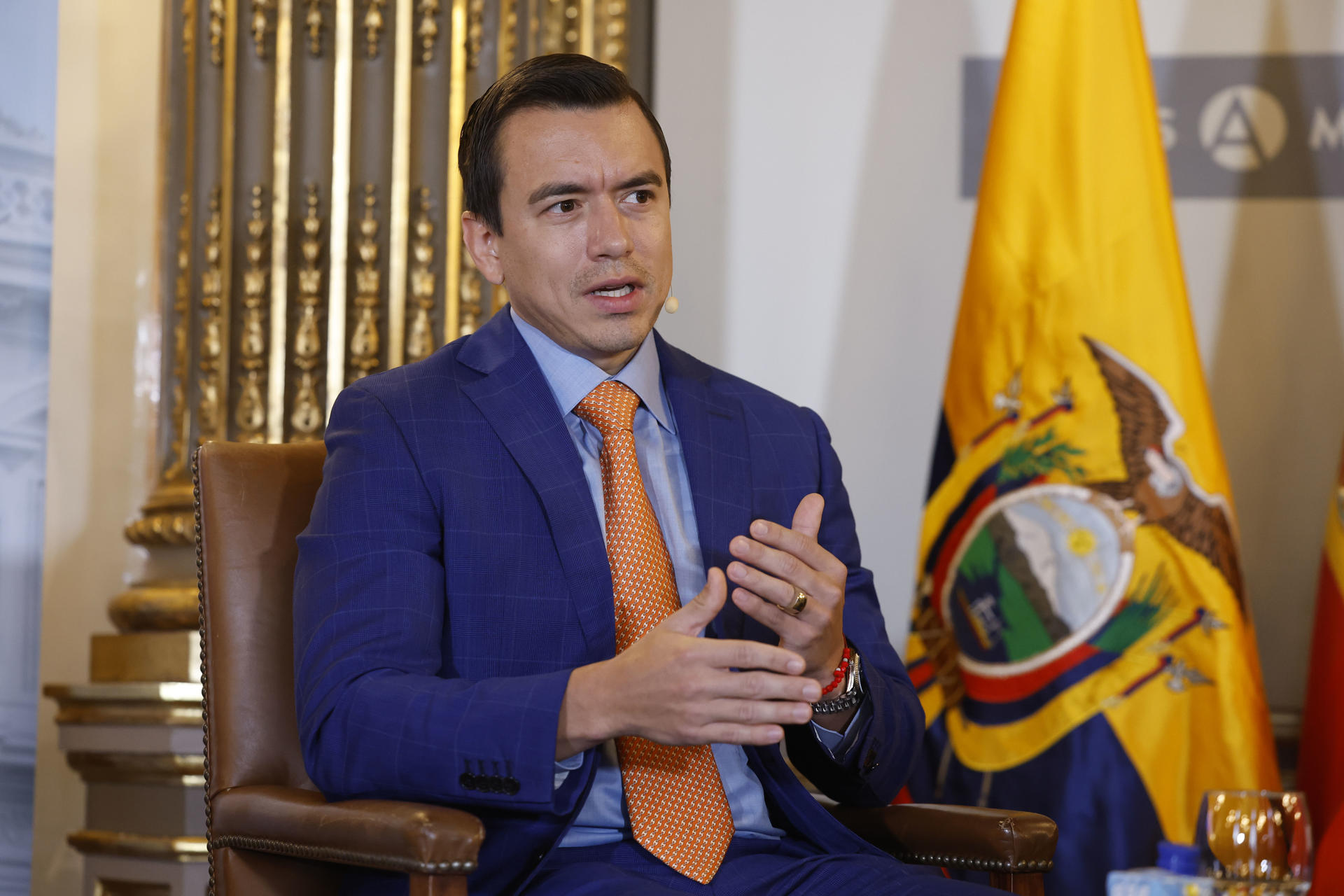 Fotografía de archivo del presidente de Ecuador, Daniel Noboa, durante un entrevista con EFE, en Madrid (España). EFE/Chema Moya