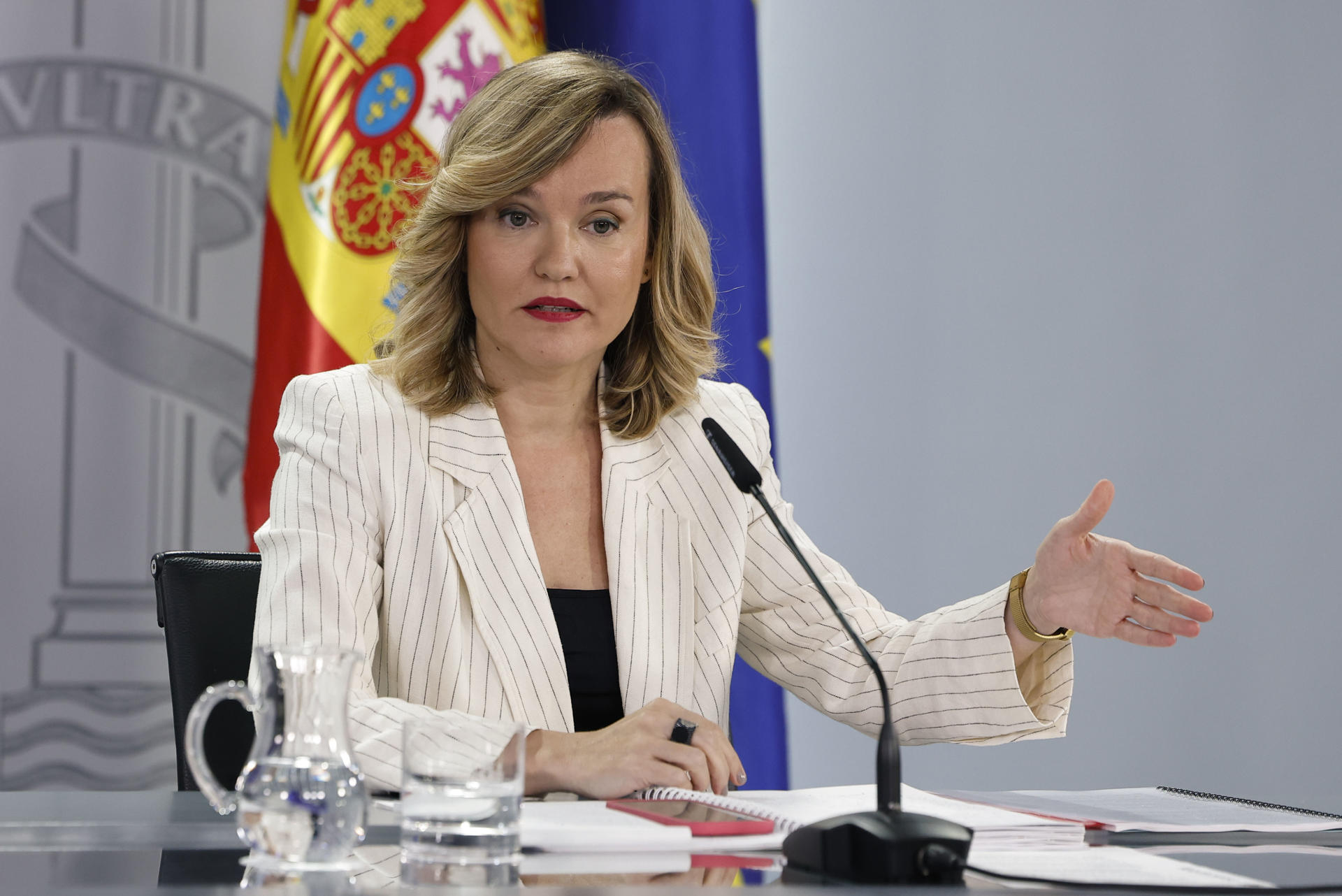 La ministra Portavoz, Pilar Alegría, durante la rueda de prensa posterior al Consejo de Ministros, este martes en La Moncloa.-EFE/ Chema Moya