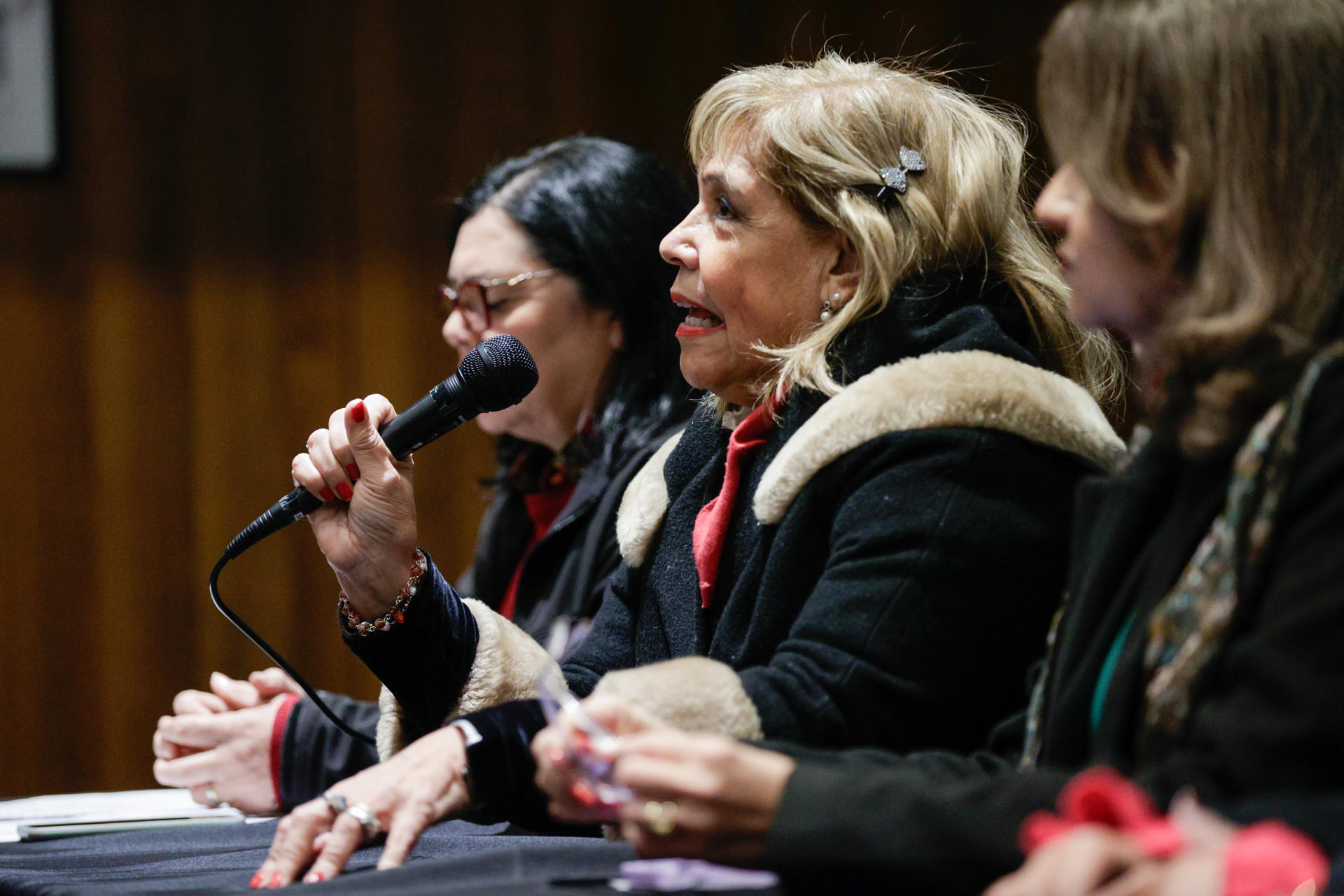 La secretaria ejecutiva de catequesis de la Conferencia Episcopal Paraguaya, Cristina Laguardia, fue captada este miércoles, 2 de julio, al intervenir en la rueda de prensa de la X Jornada de Estudio de la Sociedad de Catequetas de América Latina y el Caribe, en Asunción (Paraguay). EFE/Juan Pablo Pino
