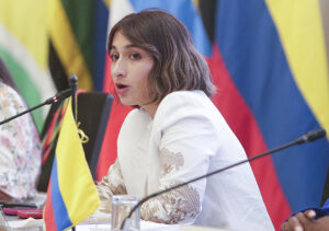 Fotografía de archivo que muestra a la entonces canciller de Colombia, Laura Sarabia, hablando en la III Cumbre Ministerial Colombia-Caricom, en Cartagena (Colombia). EFE/ Ricardo Maldonado Rozo /ARCHIVO