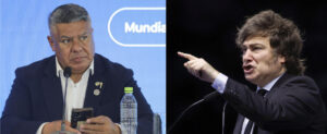 El Gobierno del presidente de Argentina, Javier Milei (d), elevó este lunes la presión sobre la Asociación del Fútbol Argentino (AFA), que rige Claudio Tapia (i) al anunciar un considerable aumento en los porcentajes de aportes a la seguridad social de los clubes. EFE/ Rubén Peña /Sergio Pérez ARCHIVO
