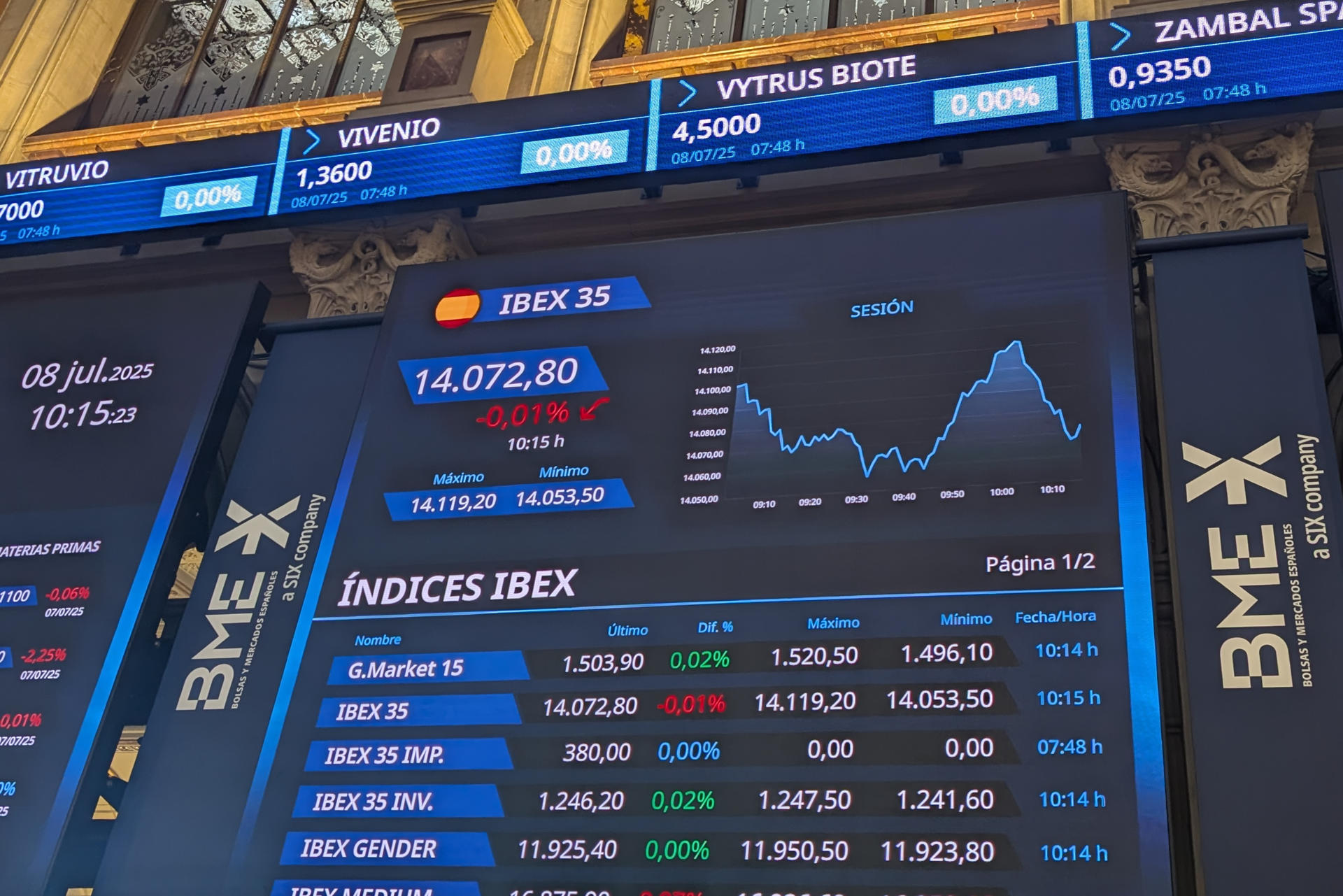 Imagen de este martes de la Bolsa de Madrid.EFE/ Vega Alonso