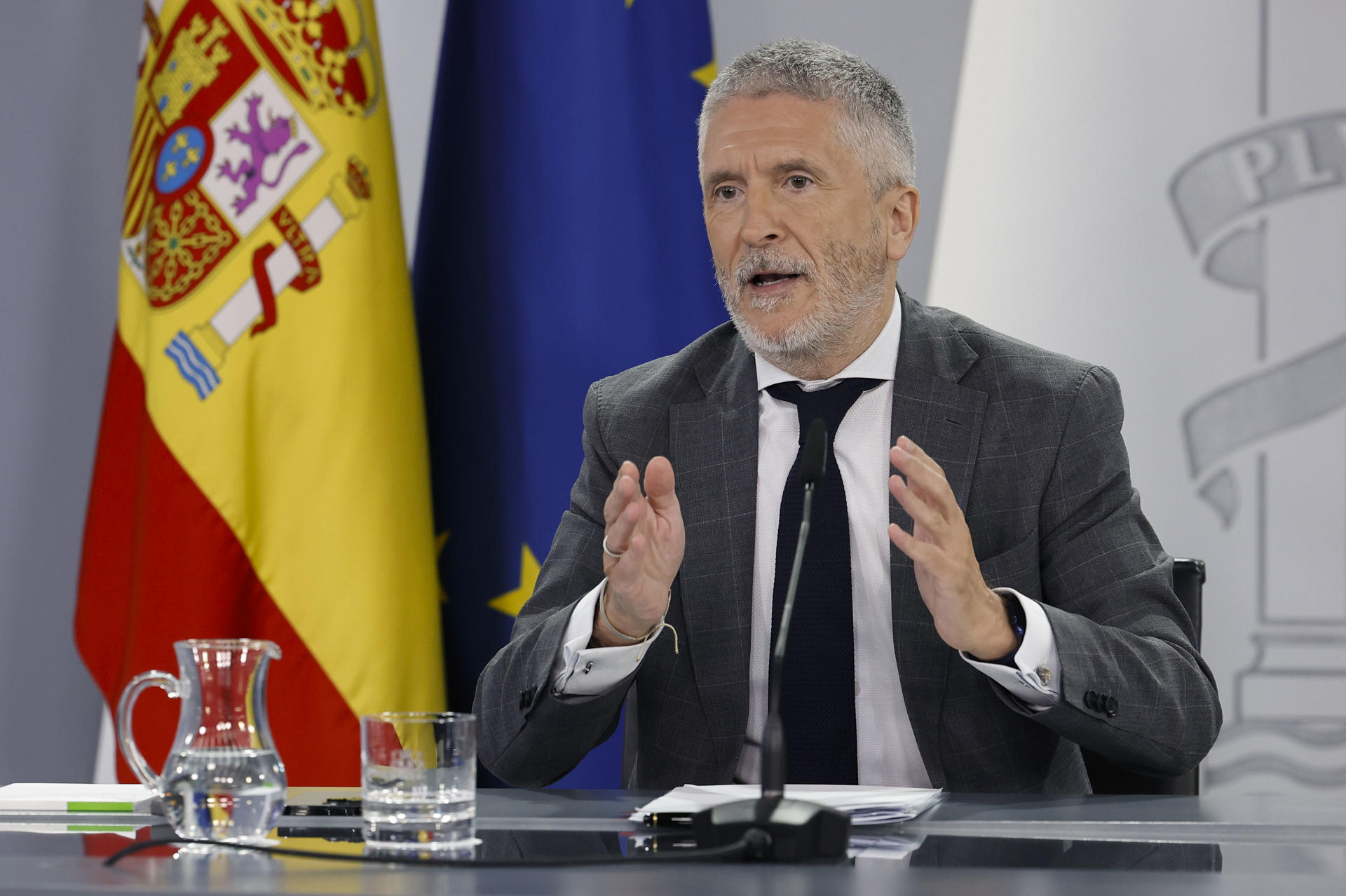 El ministro del Interior, Fernando Grande-Marlaska, durante la rueda de prensa posterior al Consejo de Ministros, este martes en La Moncloa.-EFE/ Chema Moya