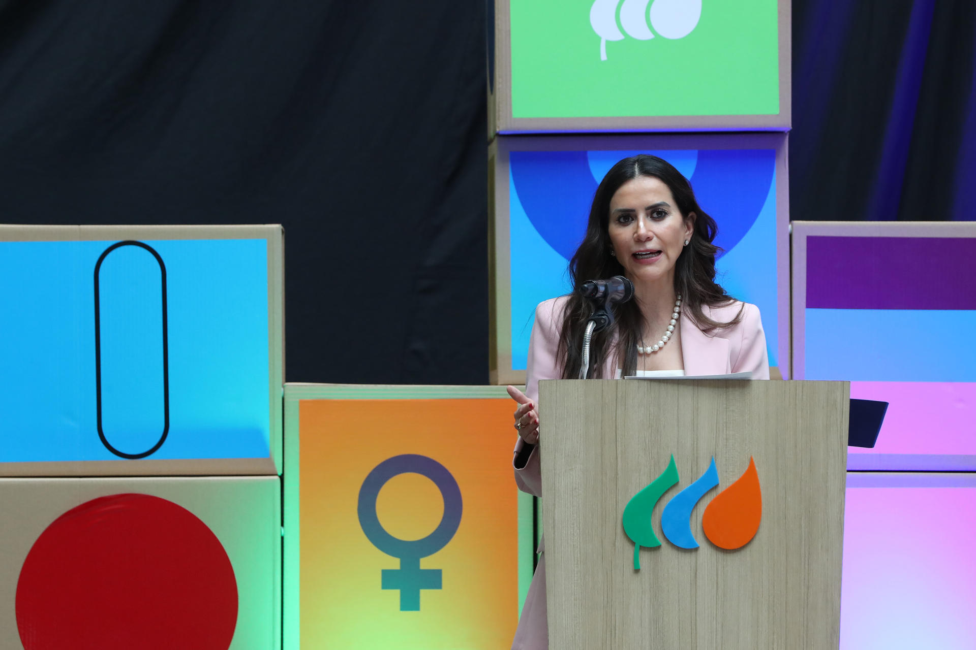 La directora general de Iberdrola México, Katya Somohano, habla durante una rueda de prensa este lunes, en la Ciudad de México (México). EFE/ Mario Guzmán
