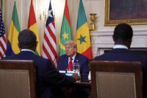 El presidente de EE.UU., Donald Trump (c), durante una reunión con líderes africanos en la Casa Blanca, Washington D. C., EE.UU. EFE/EPA/WILL OLIVER / POOL