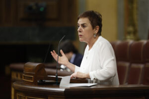 La portavoz de Bildu Mertxe Aizpurua, interviene durante el pleno en el Congreso de los Diputados, este miércoles. EFE/ Mariscal