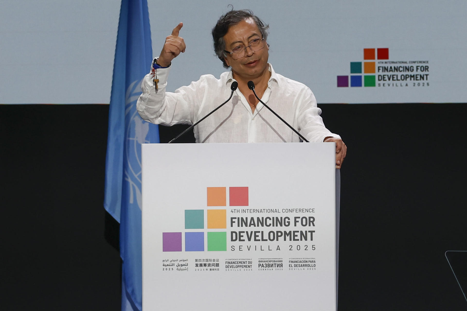 El presidente de Colombia, Gustavo Petro, en una fotografía de archivo durante la IV Conferencia Internacional de la ONU sobre Financiación para el Desarrollo, en Sevilla. EFE