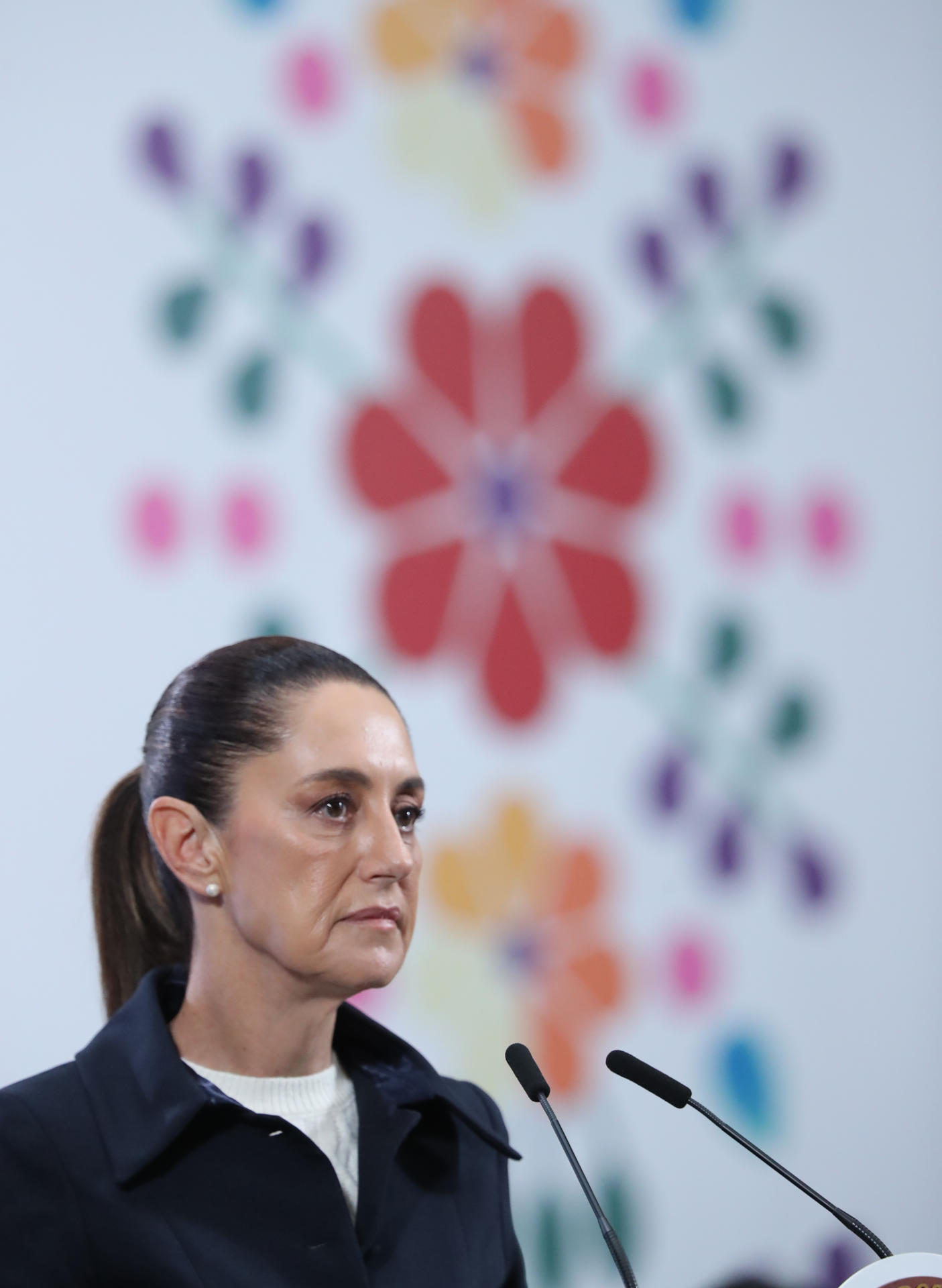 La presidenta de México, Claudia Sheinbaum, participa durante una rueda de prensa este martes, en Palacio Nacional de la Ciudad de México (México). EFE/Mario Guzmán
