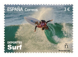 Correos ha emitido este lunes un sello conmemorativo dedicado al Surf que tendrá una tirada de 70.000 ejemplares en una emisión filatélica que forma parte de la serie Deportes. EFE/Correos