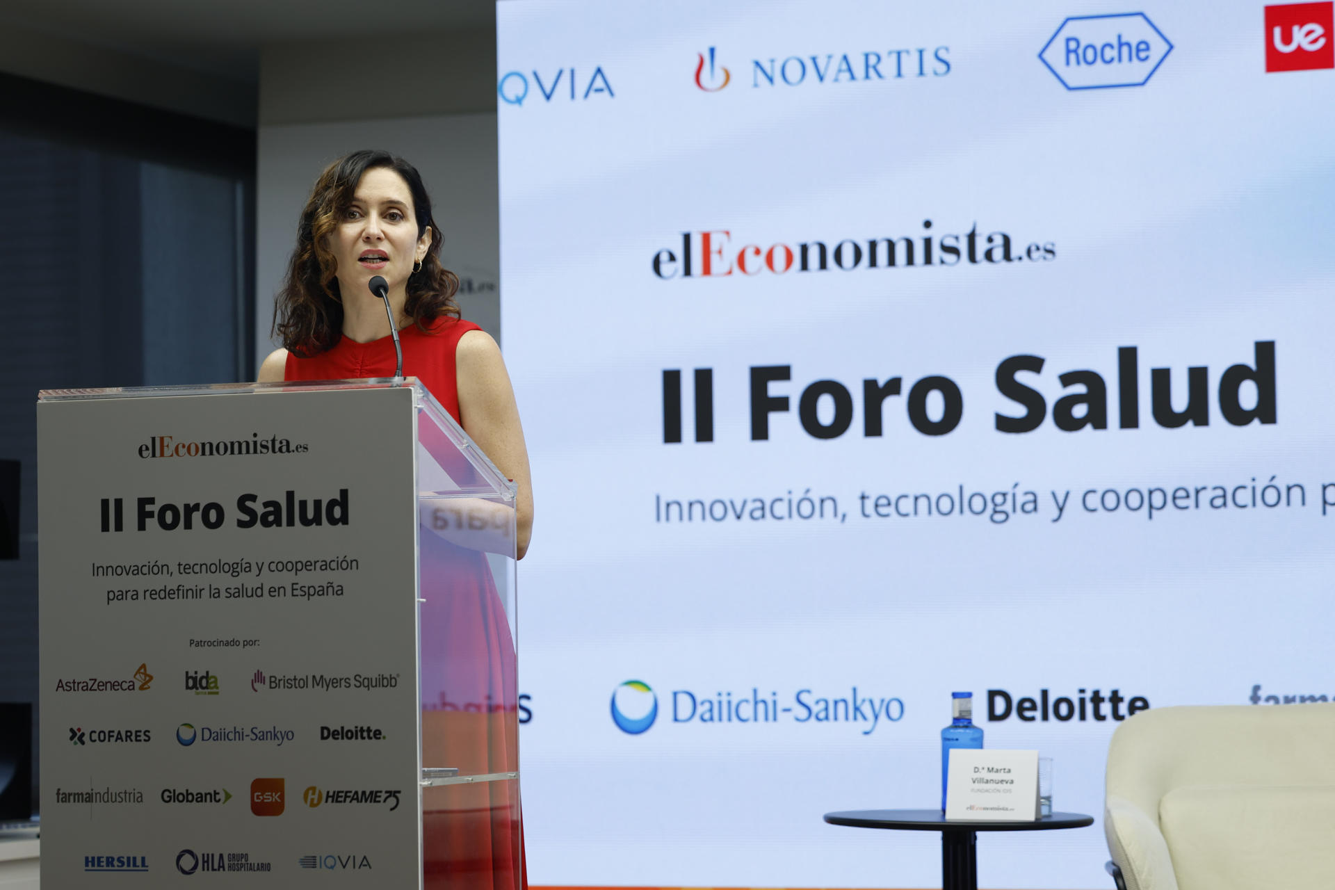 La presidenta de la Comunidad de Madrid, Isabel Díaz Ayuso, interviene en la inauguración del II Foro Salud organizado por el digital elEconomista, este martes en Madrid. EFE/ Mariscal