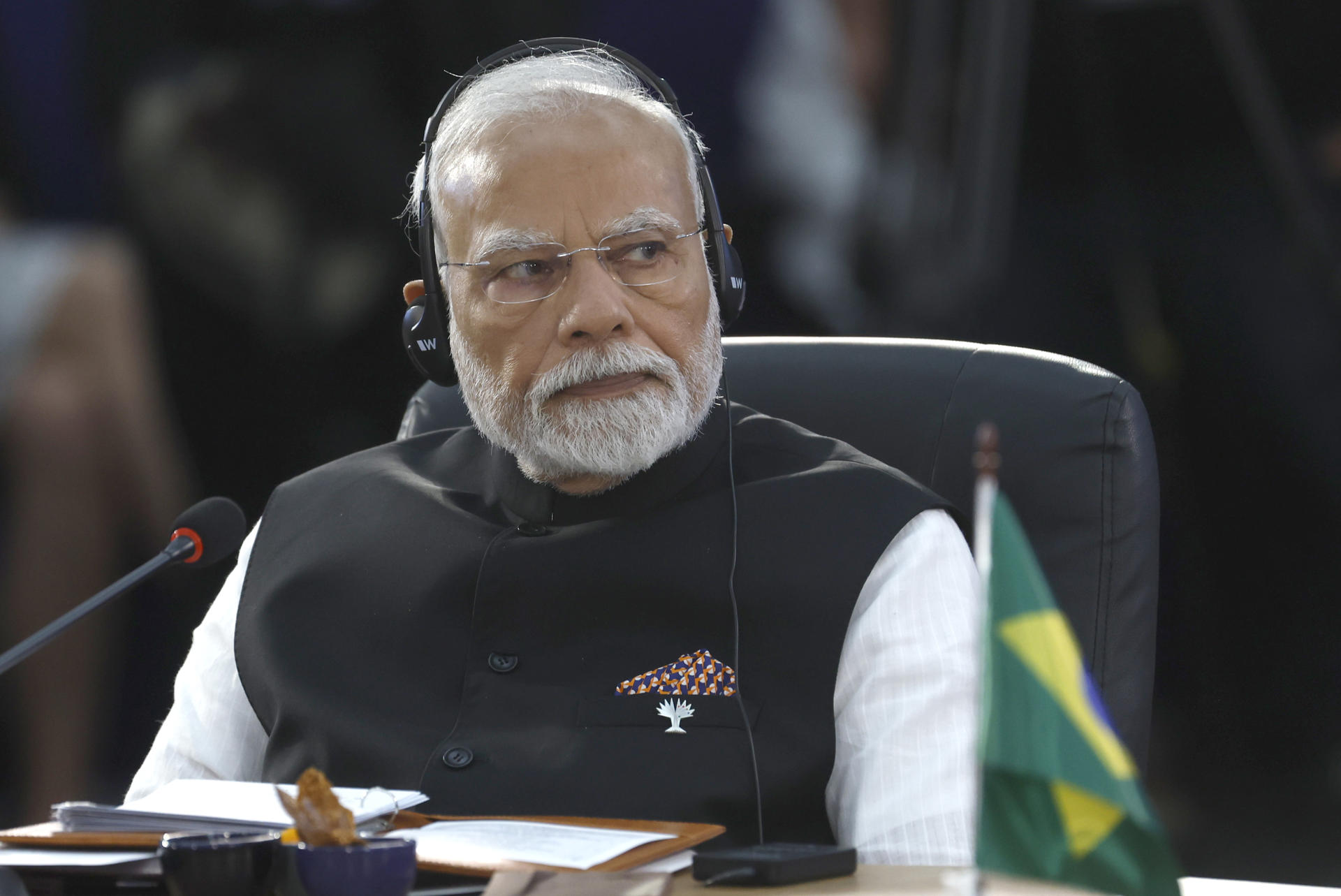 El primer ministro de la India Narendra Modi, participa durante la apertura de la cumbre de los BRICS este domingo, en Río de Janeiro (Brasil). EFE/Antonio Lacerda