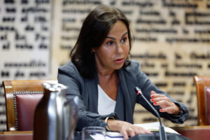 Imagen de archivo (29/05/2025) de Isabel Pardo de Vera, expresidenta de Adif, en comparecencia en la comisión de investigación del caso Koldo en el Senado.-EFE/ Mariscal