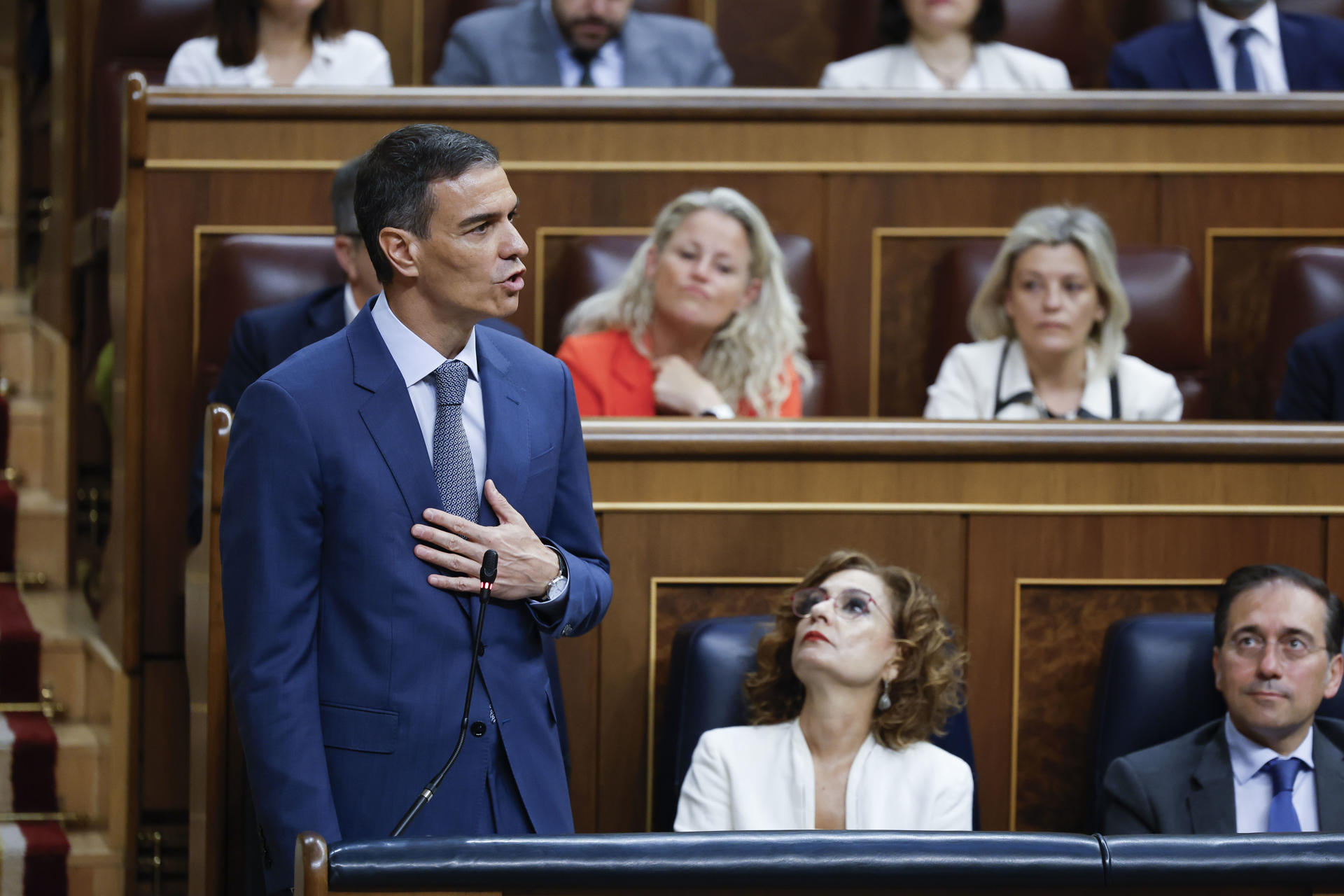 Imagen de archivo (18/06/2025) del presidente del Gobierno, Pedro Sánchez, durante una intervención en la sesión de control al Ejecutivo en el Congreso. EFE/Mariscal
