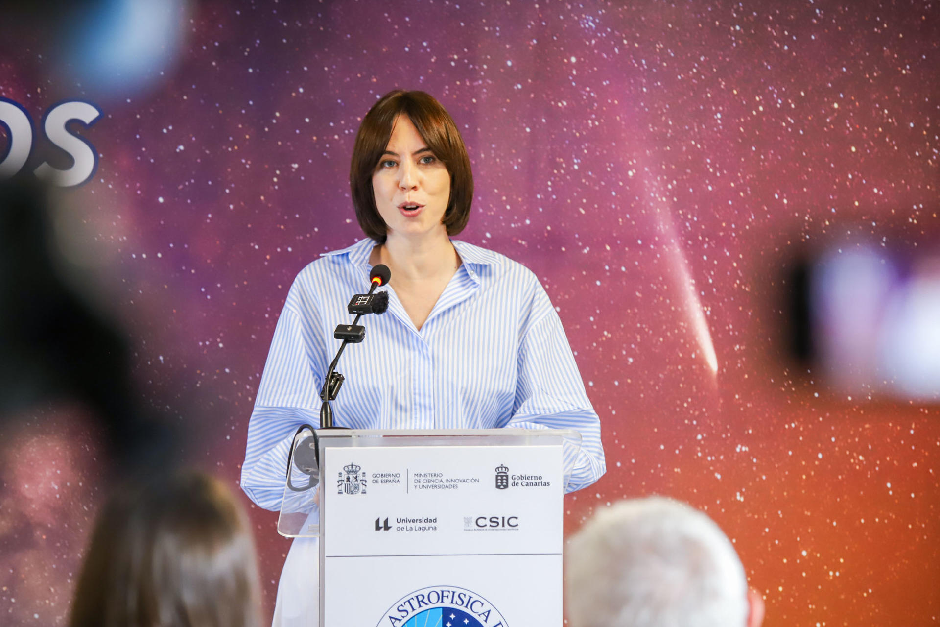 La ministra de Ciencia e Innovación del Gobierno de España, Diana Morant, este miércoles en el consejo rector del Instituto Astrofísico de Canarias en Breña Baja (La Palma). EFE/ Luis G. Morera
